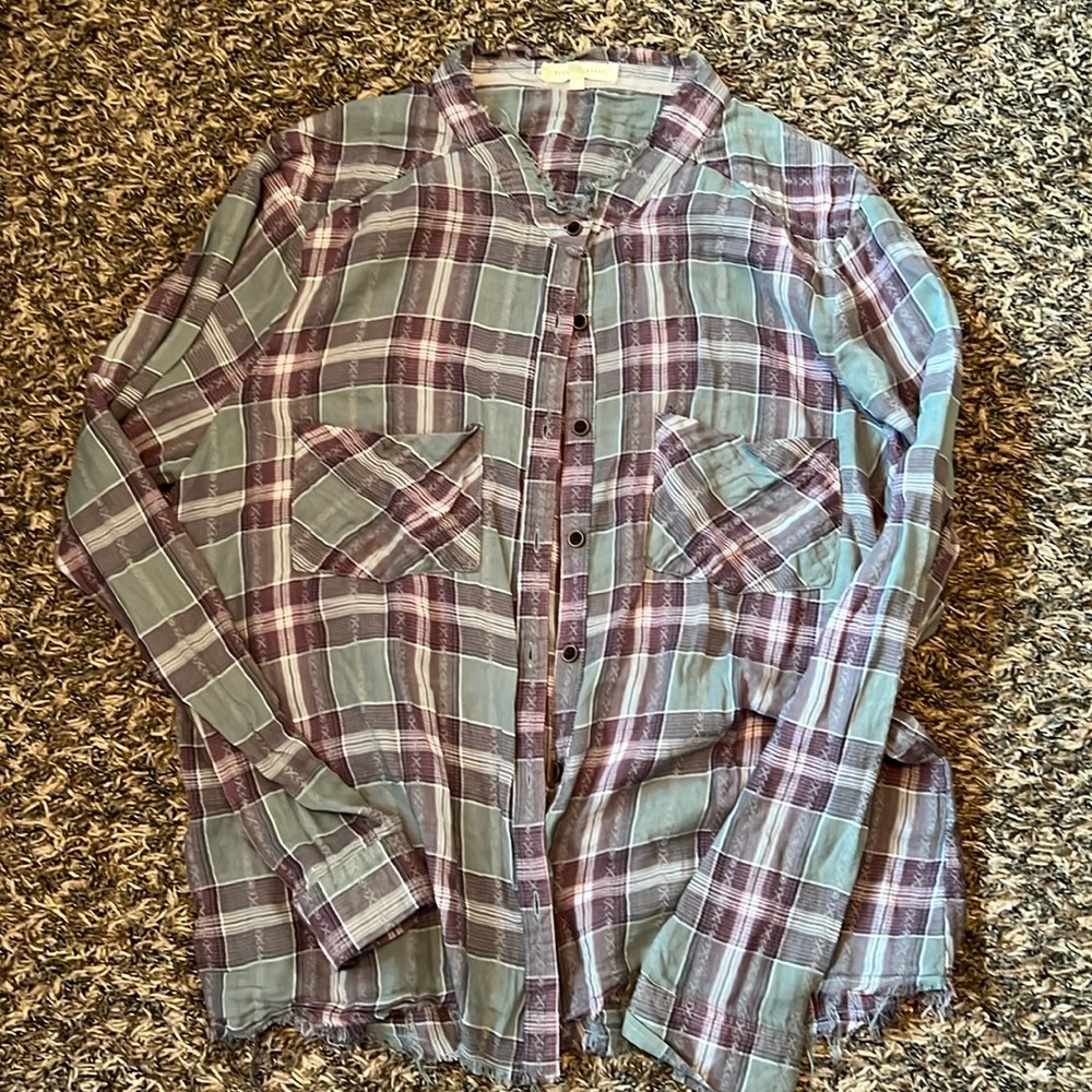 Buckle -,Gilded Intent Size Large Plaid Fashion Top - Lightweight -EUC worn once